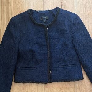 J. Crew Navy Cropped Bouclé Lady Jacket with Braided Trim